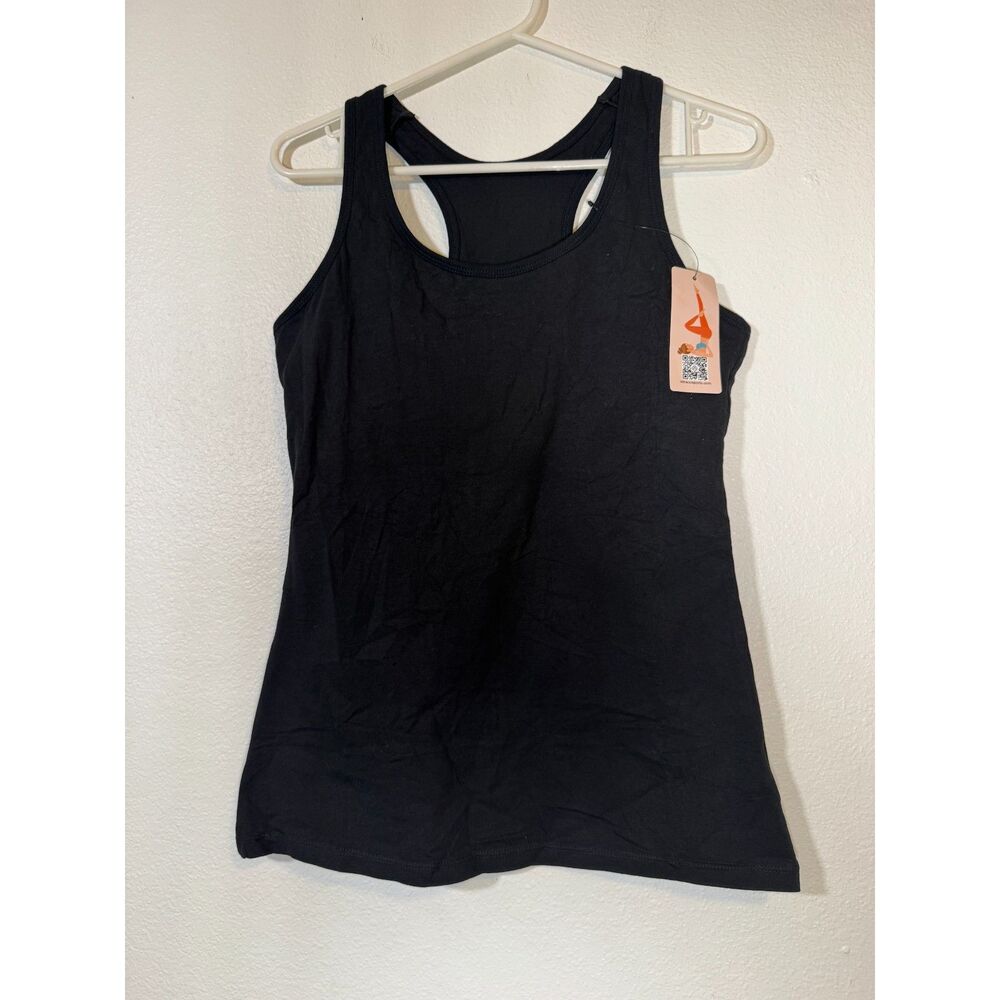 NWT Charmo Black Cotton Racerback Tank Top Built-In Shelf Bra Women's M